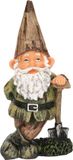 Farmwood Animals Tuinkabouter - bruine muts met schop - 24 cm - polystone - tuinbeeld