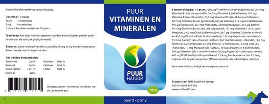 Puur Natuur Vita-min (vitaminen En Mineralen) Voor Paard En Pony 500 GR
