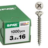 SPAX Universele schroef, 3,5 x 16 mm, 1000 stuks, Voldraad, Lenskop, Kruiskop Z2, 4CUT, Vernikkeld - 0241030350165