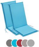Sleepling 50 x 120 cm Outdoor stoelkussen met hoge rug | set van 2 | zitkussen voor tuinstoel | met bevestigingsbanden | Made in EU | afneembare hoes van polyester, wasbaar op 30 graden | aqua blauw