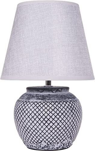 BRUBAKER Tafellamp bedlampje - 30,5 cm - grijs - keramische lampvoet - linnen kap lichtgrijs