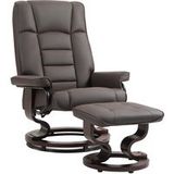 Fauteuil pivotant et inclinable avec repose-pieds, revêtement similicuir brun, structure en bois, charge max 150 kg