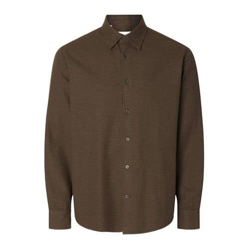 Selected Selected regular fit overhemd - donkerbruin
