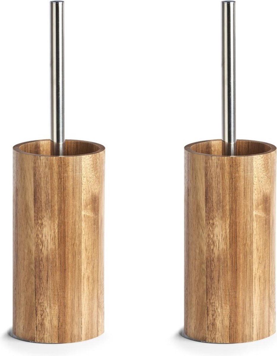 ZELLER 2x Toiletborstels met acacia houten houder 36 cm - Bruin
