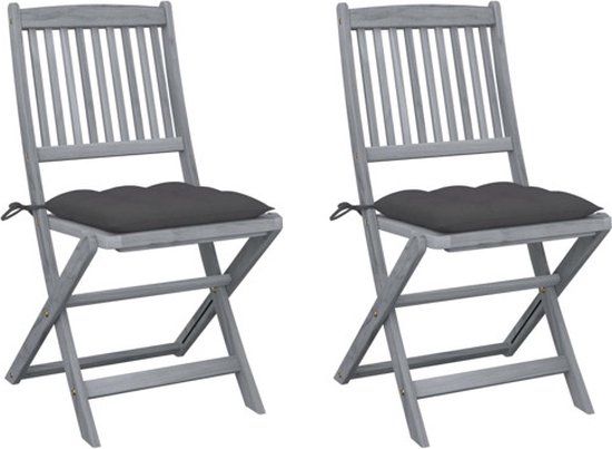 vidaXL Set van 2 klapstoelen met kussens, massief acaciahout, antraciet