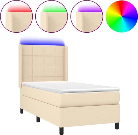 vidaXL Boxspring met matras en LED stof crèmekleurig 100x200 cm
