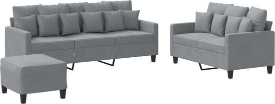 vidaXL 3-delige Loungeset met kussens stof lichtgrijs
