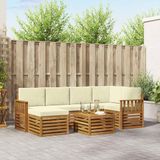 vidaXL - Hoek loungeset - 6 zitplaatsen - Natuurlijk en crème - Polyester