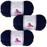 Utopia Crafts Knuffel Super Chunky Chenille zacht garen voor breien en haken, 3 x 100 g (middernachtblauw)