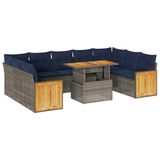 VidaXL Loungeset met kussens, polyrotan, acacia, grijs