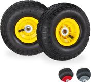 Merkloos Relaxdays 2x steekwagenwiel 4.1/3.5-4 - luchtband - tot 136 kg - 260x85mm - bolderkarwiel - zwart-geel