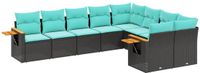vidaXL 9-delige Loungeset met kussens, polyrattan, zwart