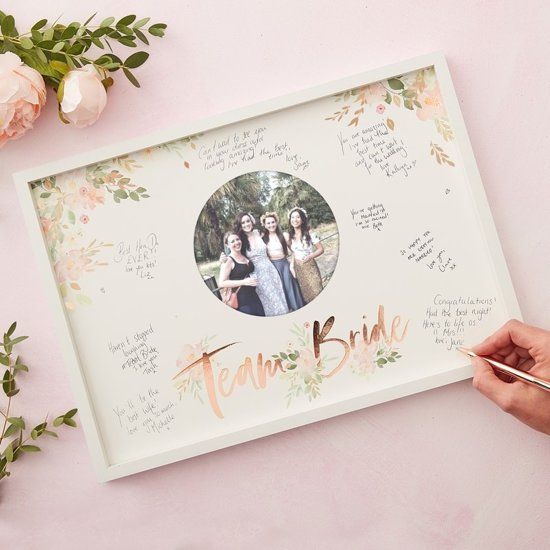 Ginger Ray Gastenboek Herinnering Fotolijst Vrijgezellenfeest Team Bride Wit Rosegold Foil Floral Hen Party