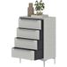 Commode 4 tiroirs en acier avec revêtement tissu aspect lin, 60x36x88 cm, gris