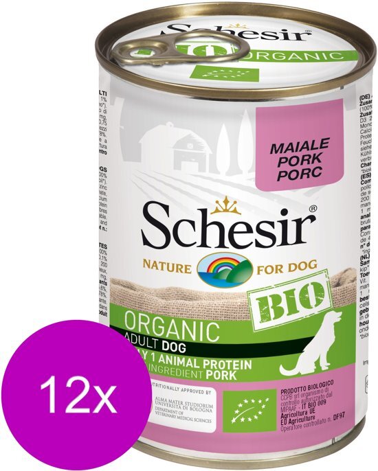 Schesir Hond Bio Blik PatÃ© 400 g - Hondenvoer - 12 x Varken