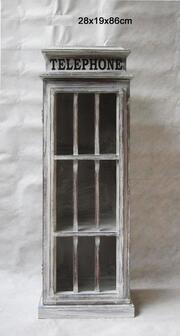 vdd Vitrinekast wandvitrine engelse telefooncel Londen grijs white wash