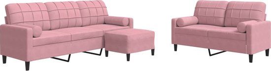 vidaXL 3-delige Loungeset met kussens en bolsters fluweel roze