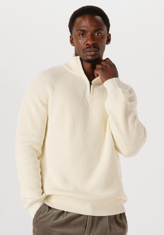 Anerkjendt Aksune Patent Half Zip Knit Heren Sweater - Creme - Maat S