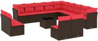 vidaXL 14-delige tuinbankset met kussens, bruin polyrotan