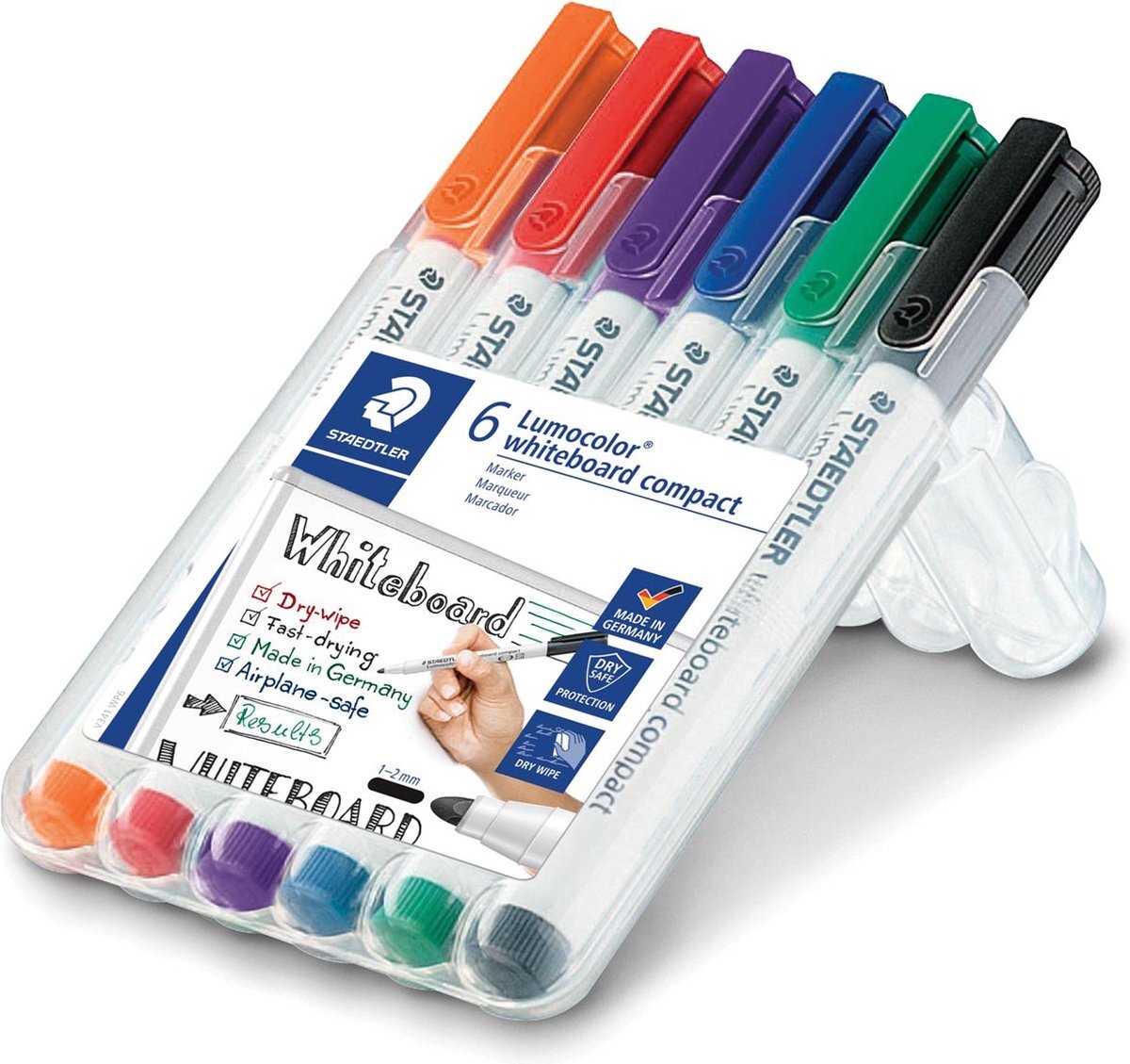 Staedtler whiteboardmarker Lumocolor Compact, opstelbare box met 6 stuks in geassorteerde kleuren 10 stuks