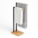 Relaxdays Handdoekrek badkamer - 38,5 cm breed - staand - bamboe - metaal - zwart