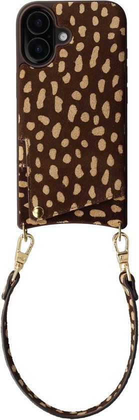 Selencia Real Leather Backcover met Pashouder en Koord voor Apple iPhone 17 - Fawn Chic