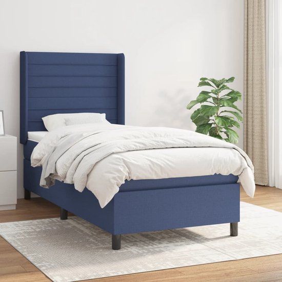 vidaXL Boxspring met matras stof blauw 90x200 cm
