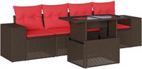 vidaXL 5-delige tuinbankset met kussens, bruin, polyrotan