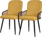 ML-Design eetkamerstoelen set van 2 mosterd gestoffeerde keukenstoelen met armleuningen en rugleuning rotanlook comfortabele ergonomische stoffen eetkamer fauteuils met metalen poten luxe lounge accentstoelen voor eettafel en woonkamer