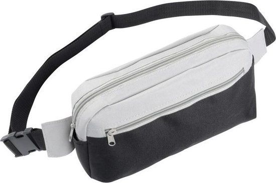 Merkloos / Sans marque Lichtgrijs/zwart heuptasje/buideltasje 17 cm - Unisex - Polyester