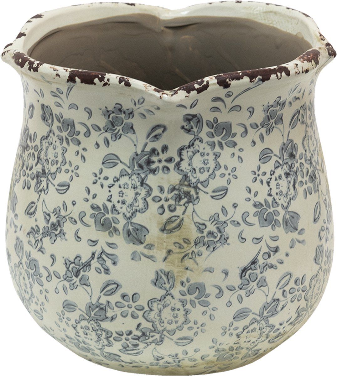 Clayre & Eef Bloempot Ø 17x16 cm Grijs Beige Keramiek