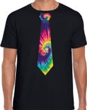 Bellatio Decorations hippie t-shirt voor heren - tie dye stropdas - jaren 60 themafeest L