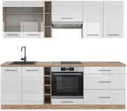 Vicco Fame-Line Complete keukeneenheid – 235 cm, WB Eik Wit hoogglans/goud power eiken