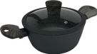Casserole avec poignées ergonomiques en bois, revêtement antiadhésif, avec couvercle en verre, noir, diamètre 20 cm