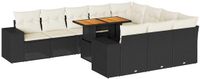 vidaXL 10-delige Loungeset met kussens, polyrattan, acacia, zwart