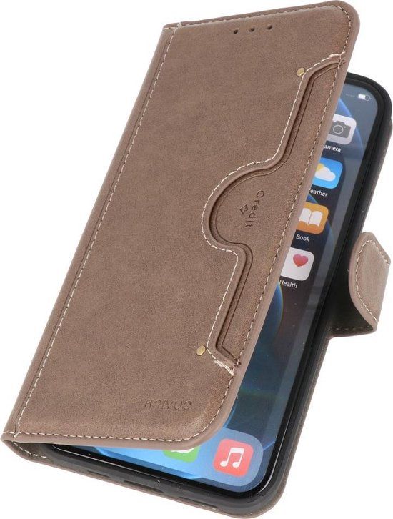 BestCases Kaarthouder Portemonnee Book Case Hoesje iPhone 12 Pro Max - Grijs | Kunstleer
