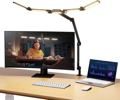 NEEWRE BASICS DL01 Led-tafellamp voor thuiskantoor, 23 W, dimbaar, met tafelklem, 5 lichtstrips, computertekening en videoconferentie, 32,5 inch