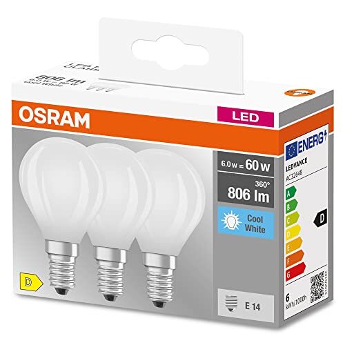 OSRAM Lamps OSRAM Ster Filament Lamp, E14-basis matglas ,Koud wit (4000K), 806 Lumen, substituut voor 60W-verlichtingsmiddel niet-dimbaar, 3-Pak