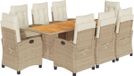 vidaXL 9-delige Tuinset met Kussens, Poly Rattan, Beige