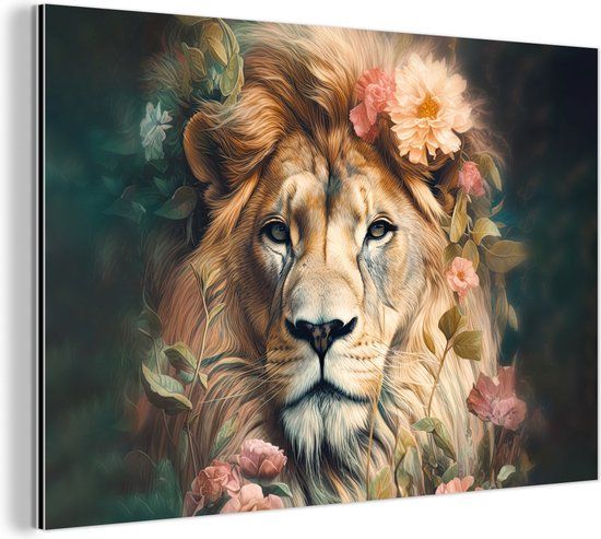 MuchoWow Aluminium Schilderij Leeuw - 150x100 cm - Industrieel - Dibond