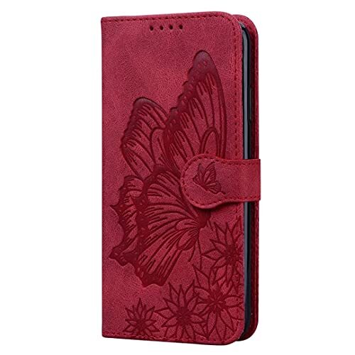 TUUNKMUY Hoesje voor Samsung Galaxy S22 Plus, premium PU lederen reliëf vlinder magnetische sluiting schokbestendige beschermende flip portemonnee hoesjes met standaard, kaartsleuven, polsband voor Samsung Galaxy S22 Plus