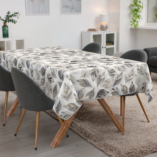 ANRO Tafelkleed Bladeren Grijs 140x120cm