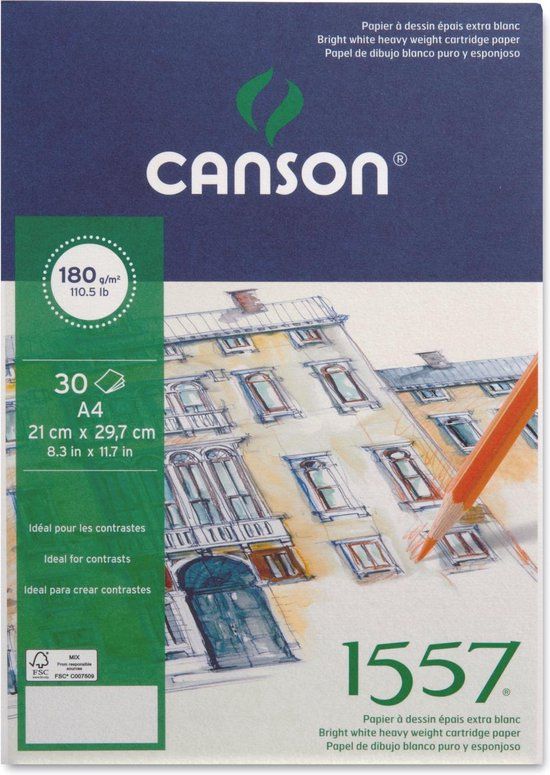 Canson Tekenblok A4 - 30 vel - 180 grams - Naturel wit