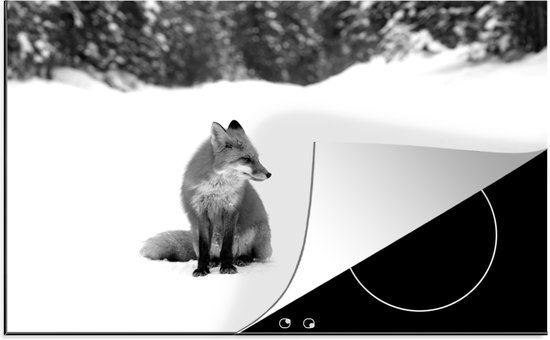 KitchenYeah® Inductie beschermer 77x51 cm - Vos in sneeuw - zwart wit