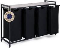 Blumtal Wasmand met 4 vakken - Wasmand met betonlook plank - Metalen frame - Wasmand met poten - Zwart