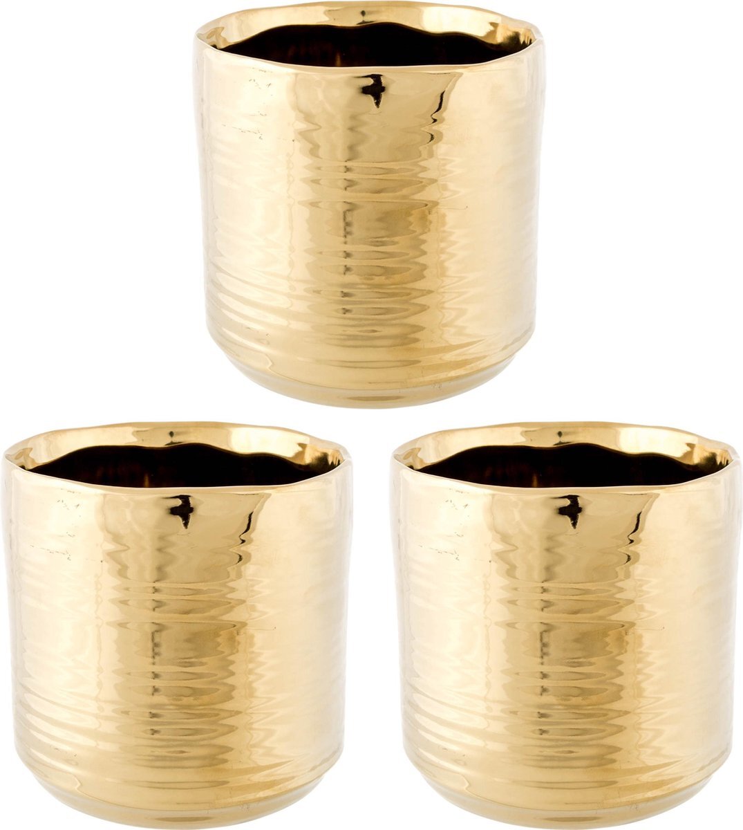 Cosy@Home 3x Gouden ronde plantenpotten/bloempotten Cerchio 11 cm keramiek - Plantenpot/bloempot metallic goud - Woonaccessoires