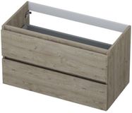 INK - Onderkast 2 Laden Greeploos met Houten Keerlijst - 900x450x520 Mm - Greige Eiken