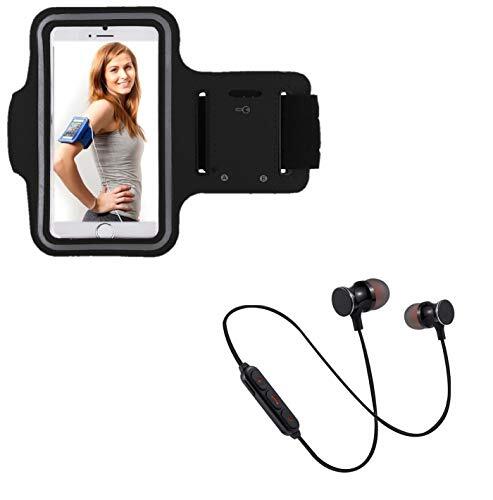 Shot Case Sportset voor Nokia 1 Plus Smartphone (Bluetooth koptelefoon + manchetten) lopen T6 (zwart)