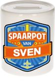 Bellatio Decorations Kinder spaarpot met naam - Sven - keramiek - met dop - wit