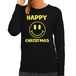 Bellatio Decorations foute kersttrui/sweater dames - Happy Christmas - zwart - glitter geel - Smile / Emoticon XL